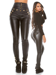 high waist leather look pants black