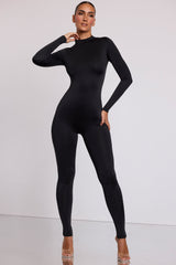 High Neck Long Sleeve Jumpsuit in Black