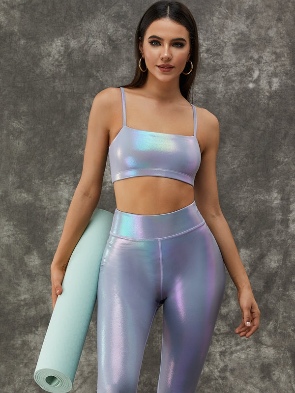 Glossy PU Leather Bronzing Pearly Yoga Tracksuits