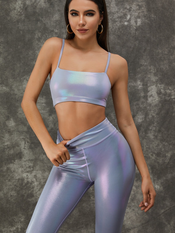 Glossy PU Leather Bronzing Pearly Yoga Tracksuits