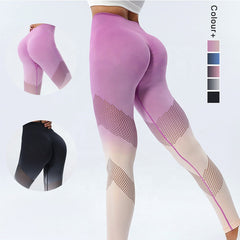 Hollowed-out gradient color lifting long yoga Leggings for women