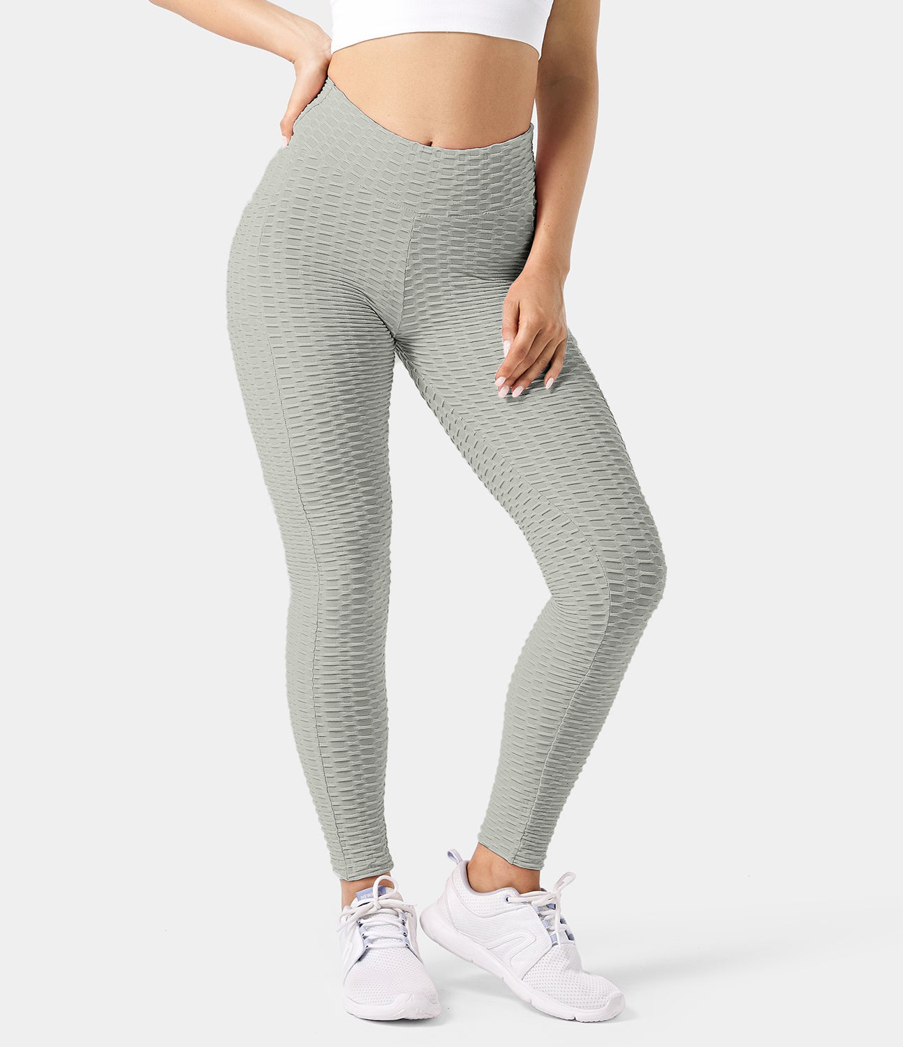 High Waisted Ruched Honeycomb Casual 7/8 Leggings