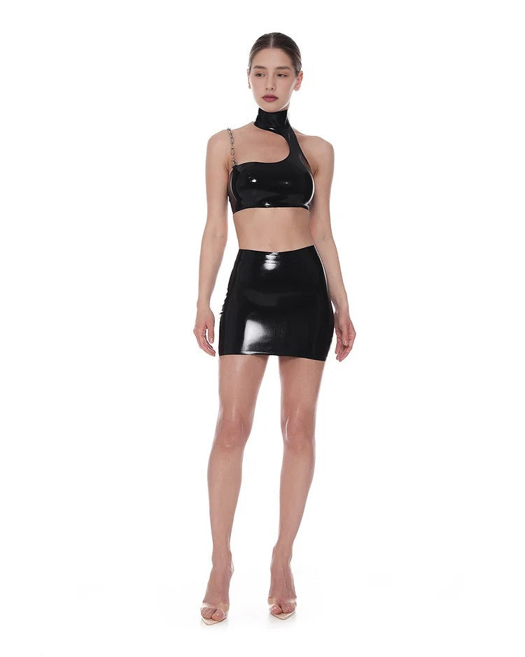 Shiny Liquid Metallic Patent Leather Mini Skirt