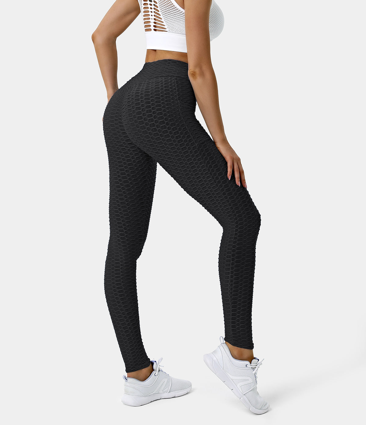 High Waisted Ruched Honeycomb Casual 7/8 Leggings